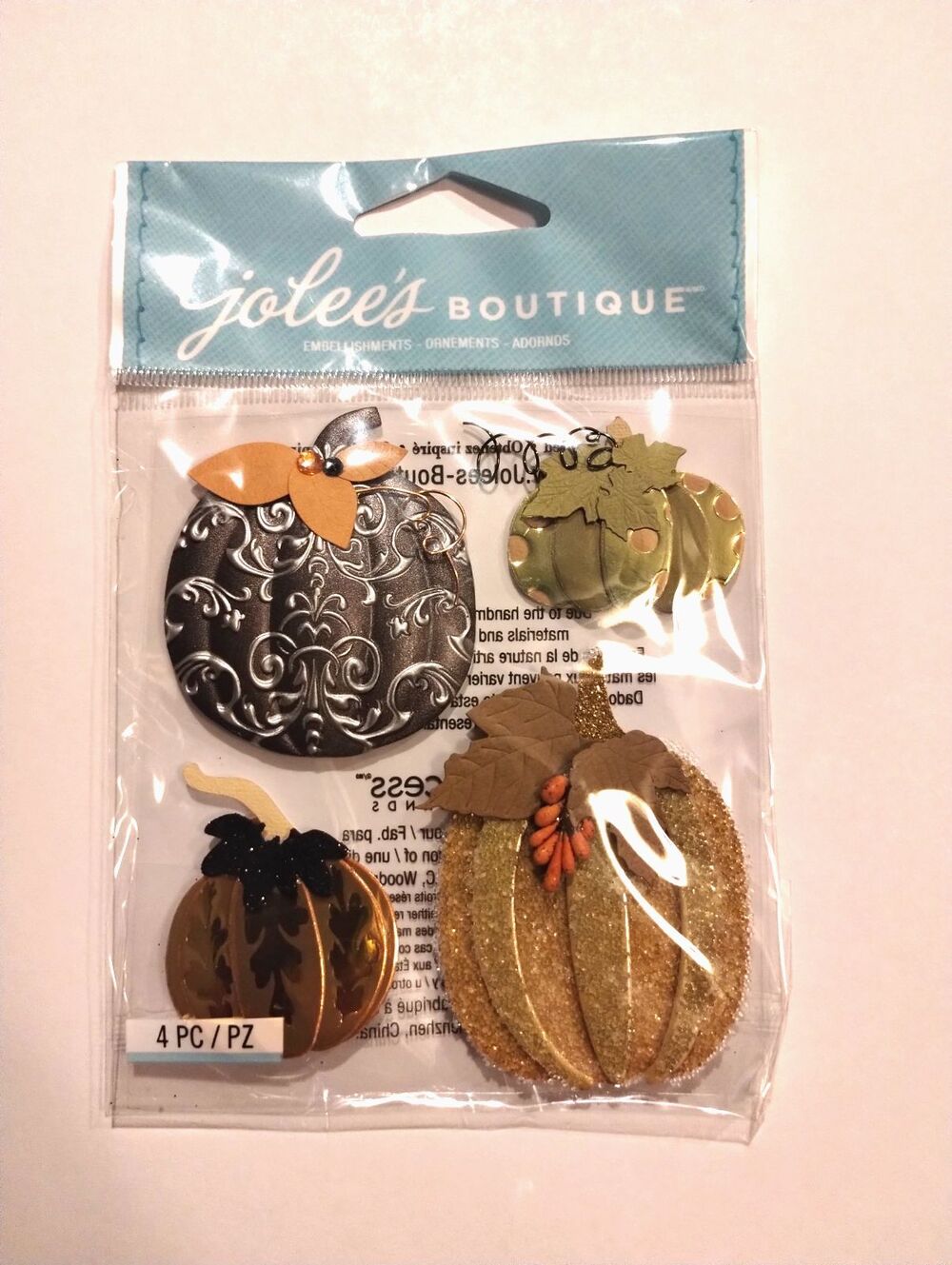 Jolee's Boutique, Metallic Pumpkin Dimensional Stickers Fall Halloween 4 pc NIP